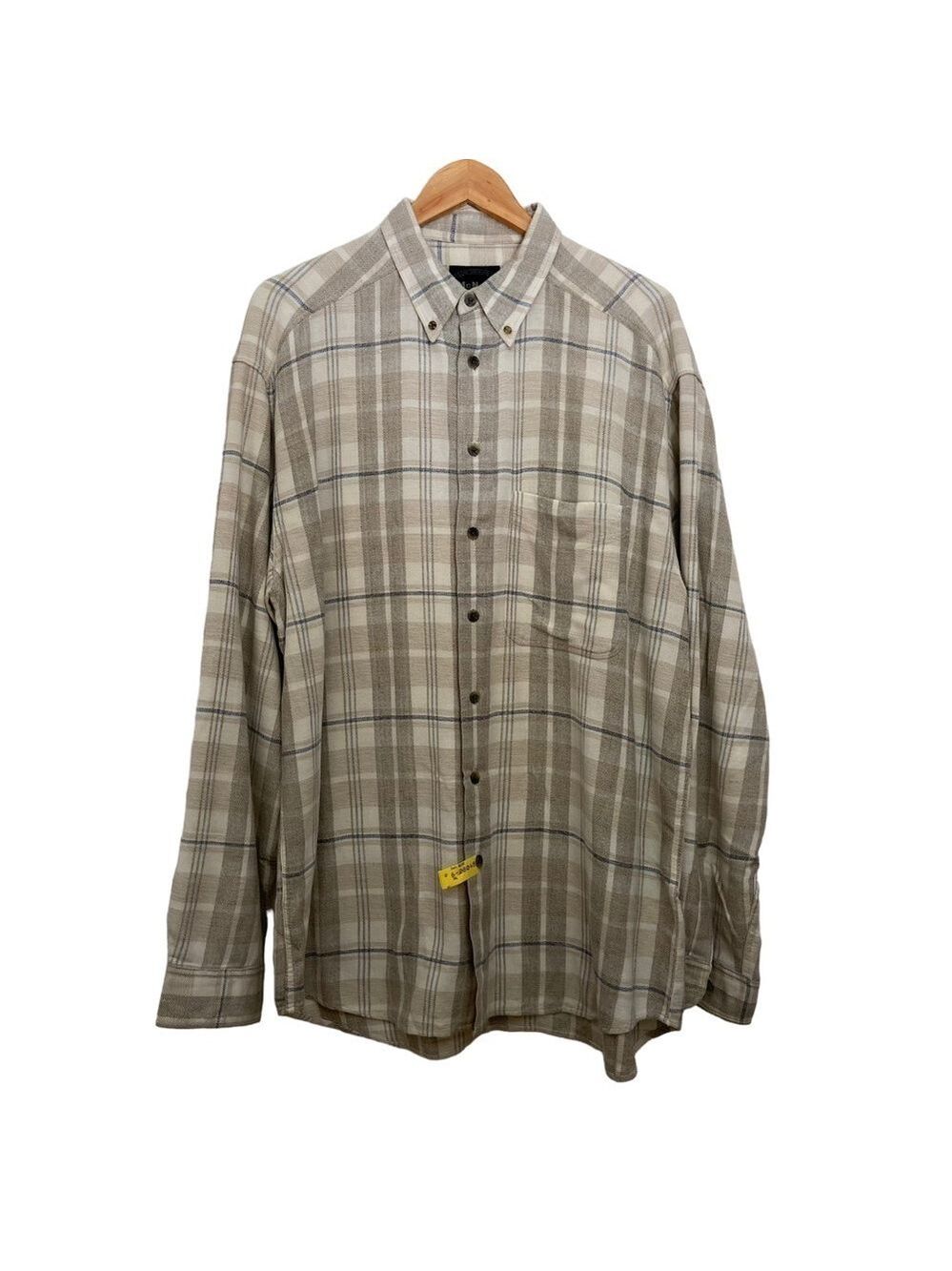 Vintage McNeal shirt button down plaid neutral beige white 100% cotton Large